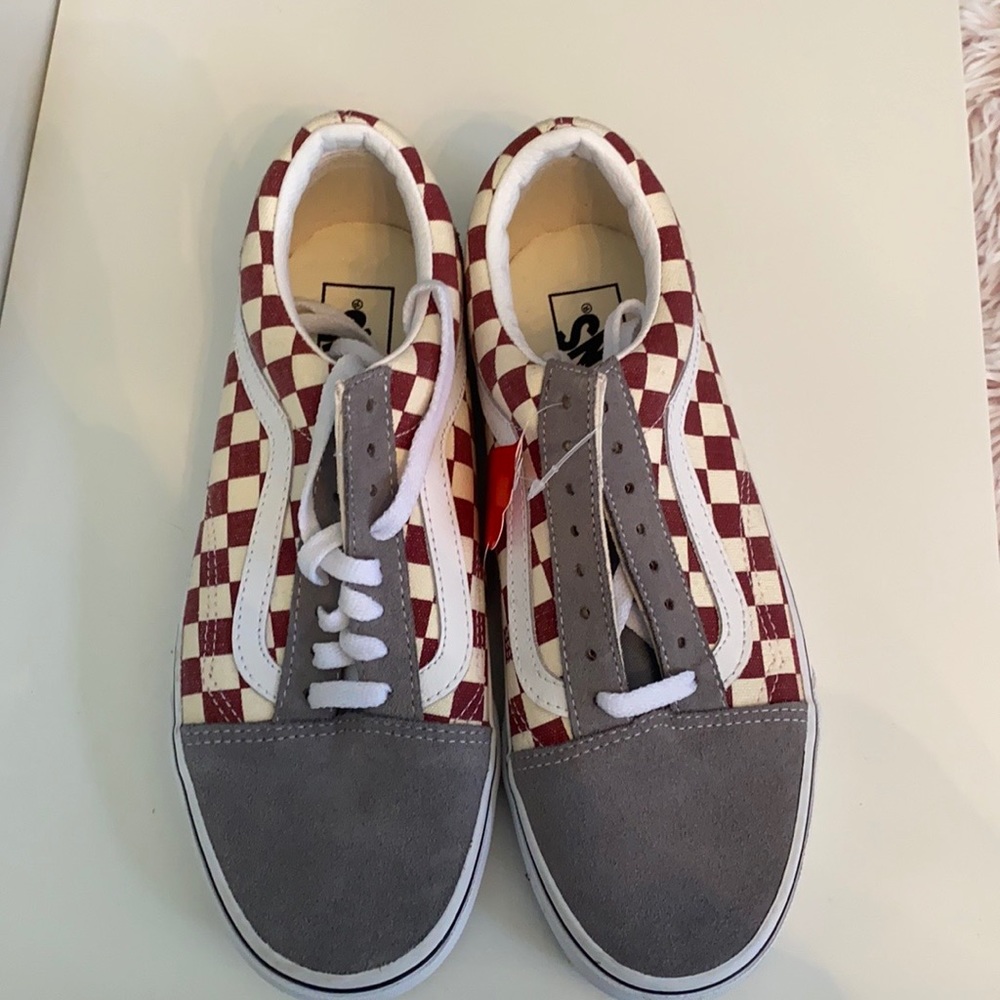 Maroon/Grey checkered vans